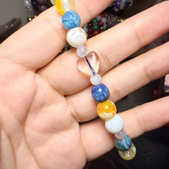 Blue & Yellow Dragon Vein Agate Moonstone Bracelet 8mm - Picture 3 of 4